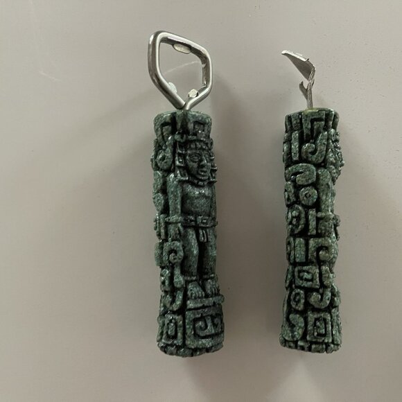Aztec Mayan Totem Bottle Opener Green Tiki Vintage Resin Barware Luau Party - Picture 7 of 11